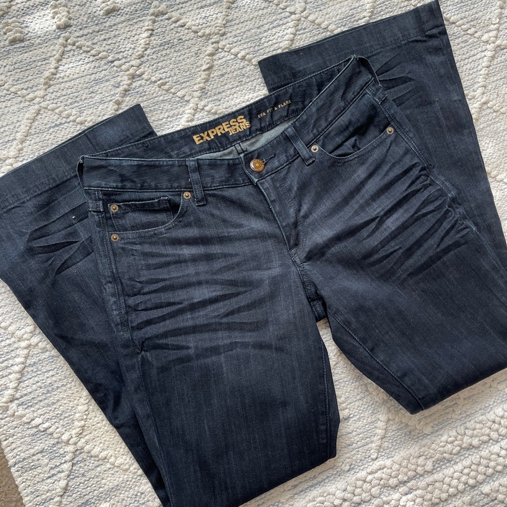 Express Dark Blue Flare & Wide Leg Jeans